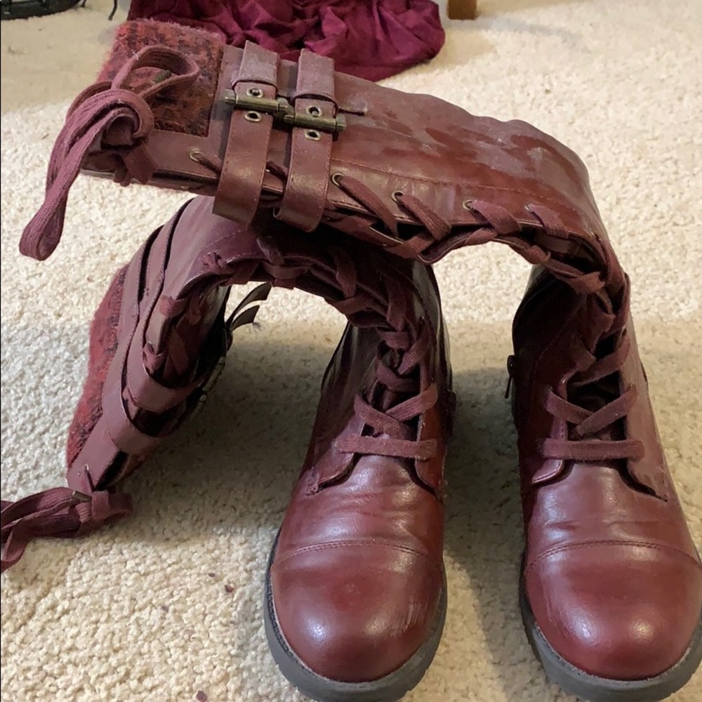 Red high laced boots